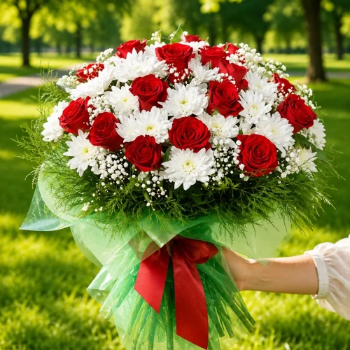 15 Red Roses and Chrysanthemum