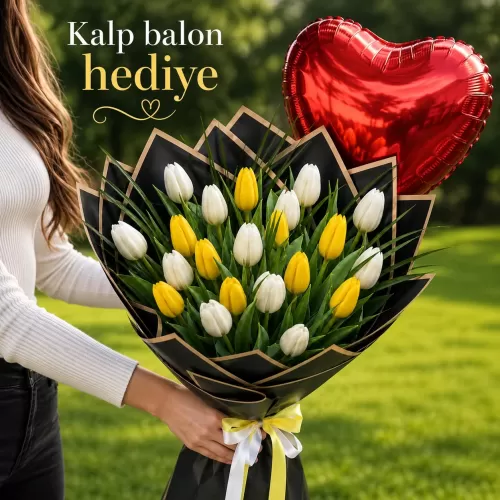 21 Sarı ve Beyaz Lale Buketi