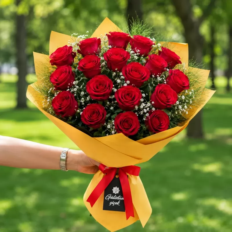 Strauß aus 15 roten Rosen