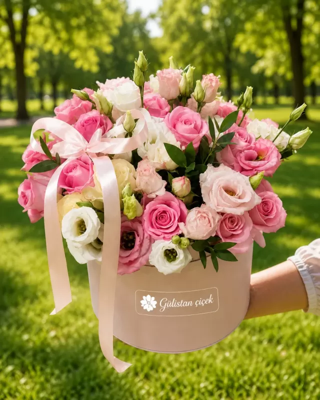 Gemischte Rosen und Lisianthus in der Box